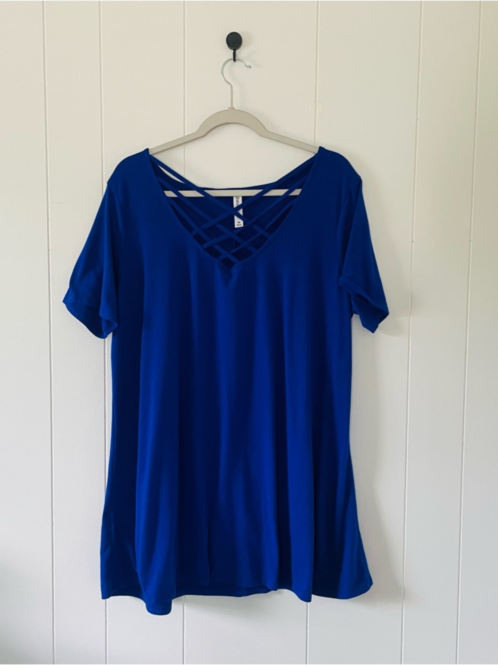 Zenana Outfitters Crisscross V-Neck Short Sleeve Top - Royal Blue